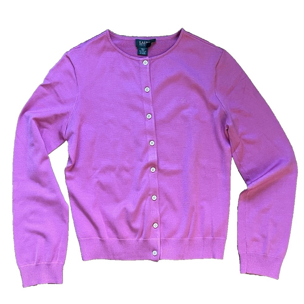 Lauren Ralph Lauren Women's Silk Blend Cardigan Quiet Luxury Pink, Size Medium